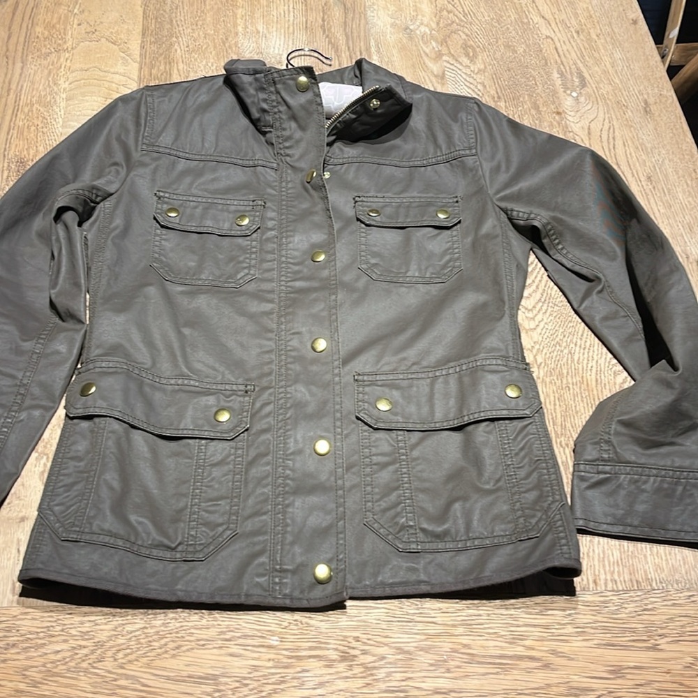 J Crew jacket olive with gold buttons  size small